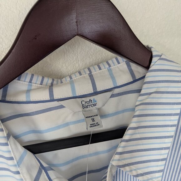 NWT Croft & Barrow Mixed-Stripe Shirt Dress Poplin Work Vacation White Blue 1X - Picture 3 of 15